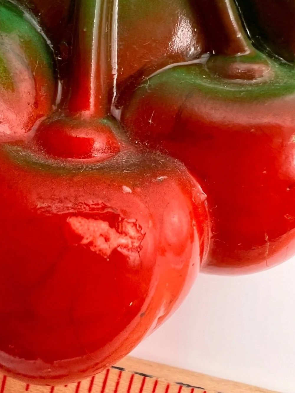 VTG Chalkware Red Cherries Wall Plague. Set of 2. Hand Painted. Plaster